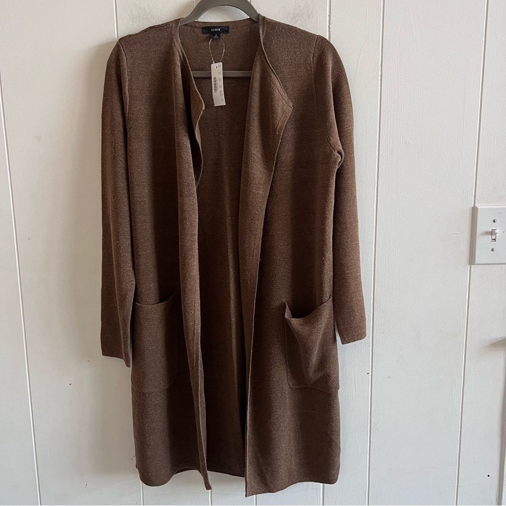 J. Crew Juliette Collarless Brown Sweater Blazer in Linen Blend NWT